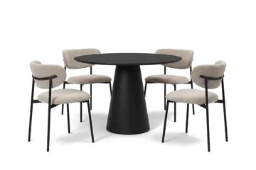 Siena spisegruppe rund 110 cm Sort med 4 Lucy-spisestole - Sortbejdset eg - Møbler - Borde - Spisebordssæt