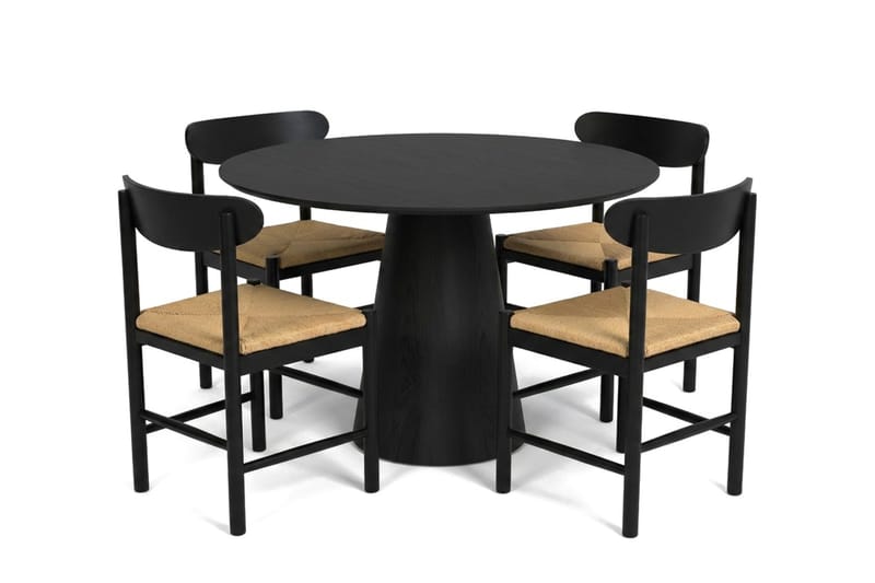 Siena Spisegruppe rund 110 cm Sort med 4 Malte Spisestole - Møbler - Borde - Spisebordssæt