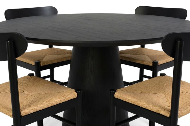 Siena Spisegruppe rund 110 cm Sort med 4 Malte Spisestole - Møbler - Borde - Spisebordssæt