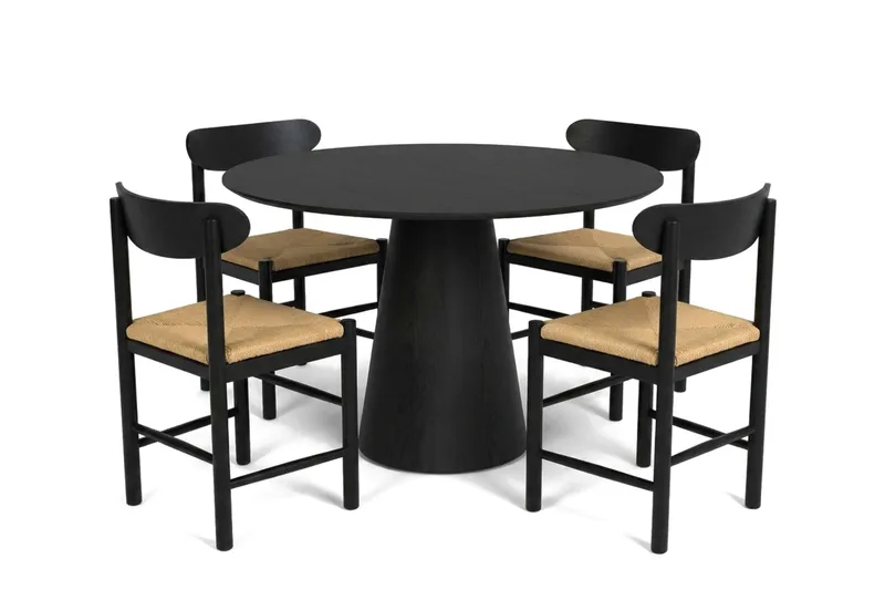 Siena Spisegruppe rund 110 cm Sort med 4 Malte Spisestole - Møbler - Borde - Spisebordssæt