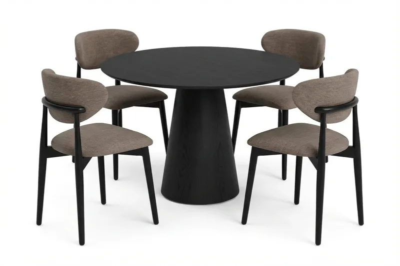 Siena spisegruppe rund 110 cm sort med 4 Molly spisestole, Sortbejdset eg