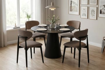 Siena spisegruppe rund 110 cm sort med 4 Molly spisestole - Sortbejdset eg - Møbler - Borde - Spisebordssæt