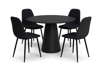 Siena spisegruppe rund 110 cm sort med 4 Nibe spisebordsstole