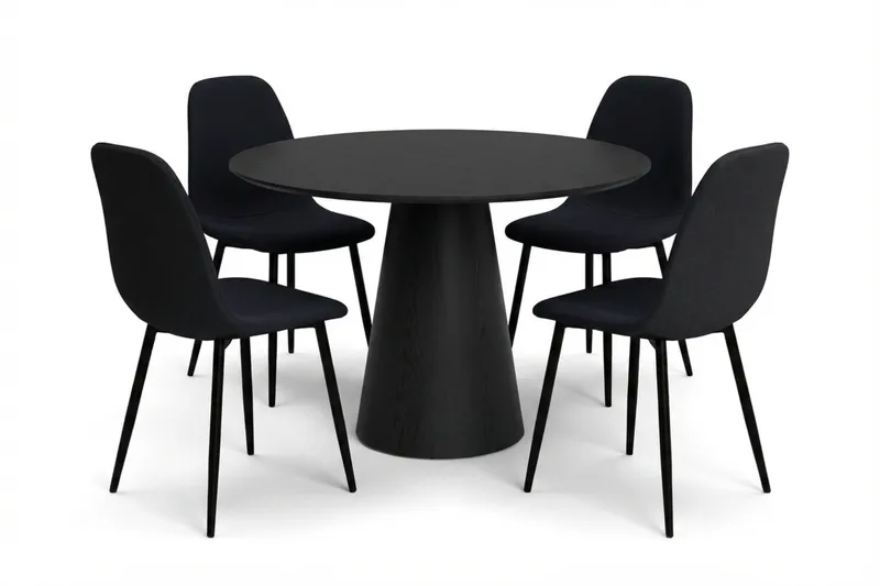 Siena spisegruppe rund 110 cm sort med 4 Nibe spisebordsstole - Sort - Møbler - Borde - Spisebordssæt