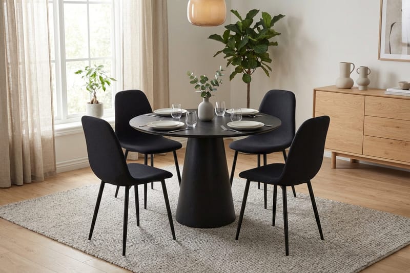 Siena spisegruppe rund 110 cm sort med 4 Nibe spisebordsstole - Sort - Møbler - Borde - Spisebordssæt