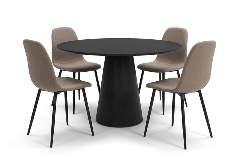 Siena spisegruppe rund 110 cm sort med 4 Nibe spisebordsstole, Sort