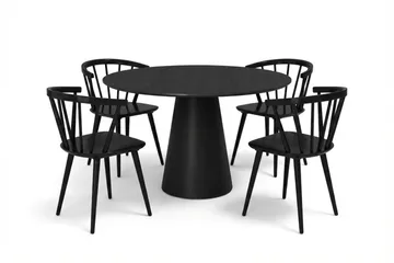 Siena spisegruppe rund 110 cm sort med 4 Tyrö spisestole - Sortbejdset eg - Møbler - Borde - Spisebordssæt