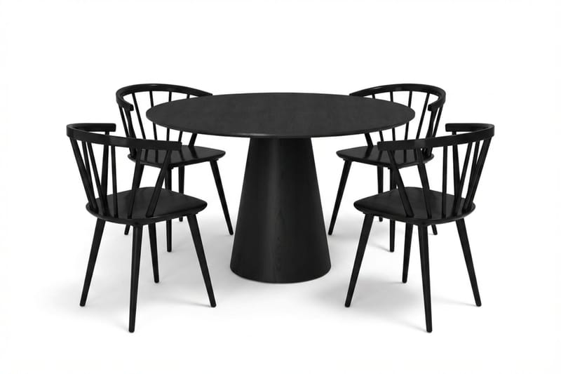Siena spisegruppe rund 110 cm sort med 4 Tyrö spisestole, Sortbejdset eg