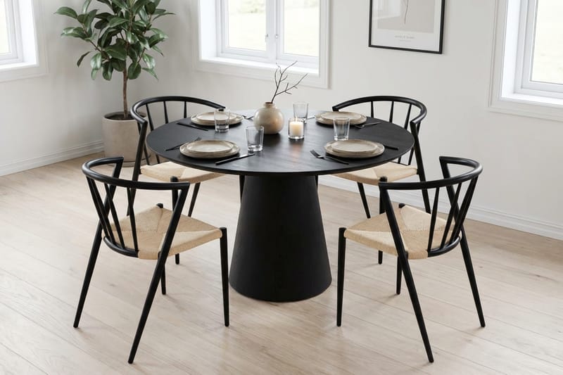 Siena spisegruppe rund 110 cm sort med 4 Winston spisebordsstole - Sort - Møbler - Borde - Spisebordssæt