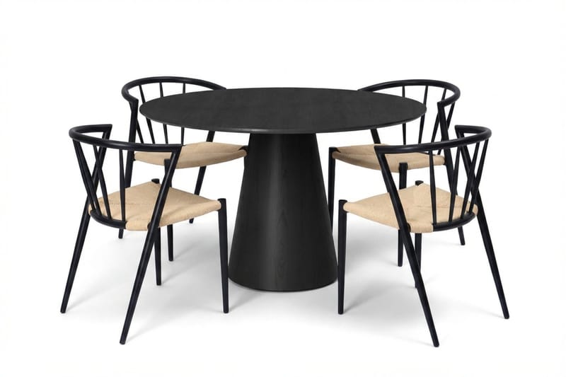 Siena spisegruppe rund 110 cm sort med 4 Winston spisebordsstole, Sort