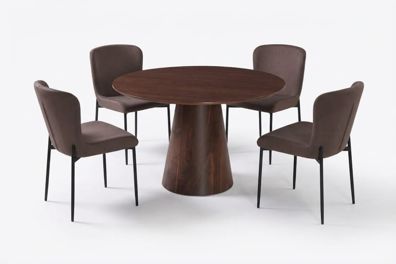 Siena Spisegruppe Rund 110 cm Valnød med 4 Elsie Spisestole, Valnød/Brun