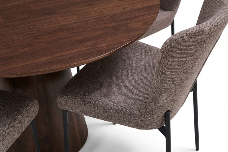 Siena Spisegruppe Rund 110 cm Valnød med 4 Elsie Spisestole - Valnød/Grå - Møbler - Borde - Spisebordssæt