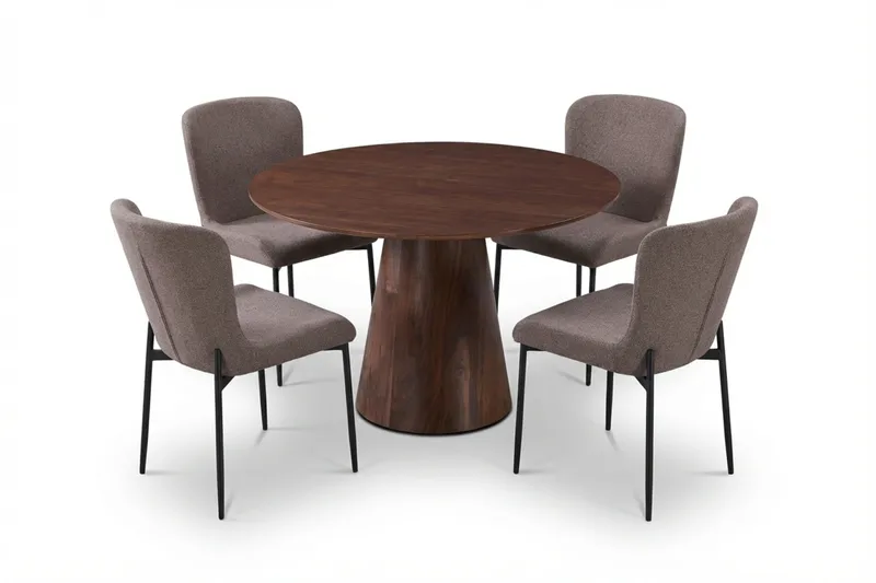 Siena Spisegruppe Rund 110 cm Valnød med 4 Elsie Spisestole, Valnød/Grå