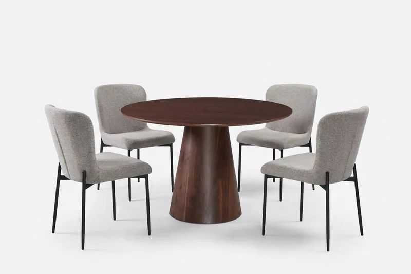 Siena Spisegruppe Rund 110 cm Valnød med 4 Elsie Spisestole - Valnød/Lysegrå - Møbler - Borde - Spisebordssæt