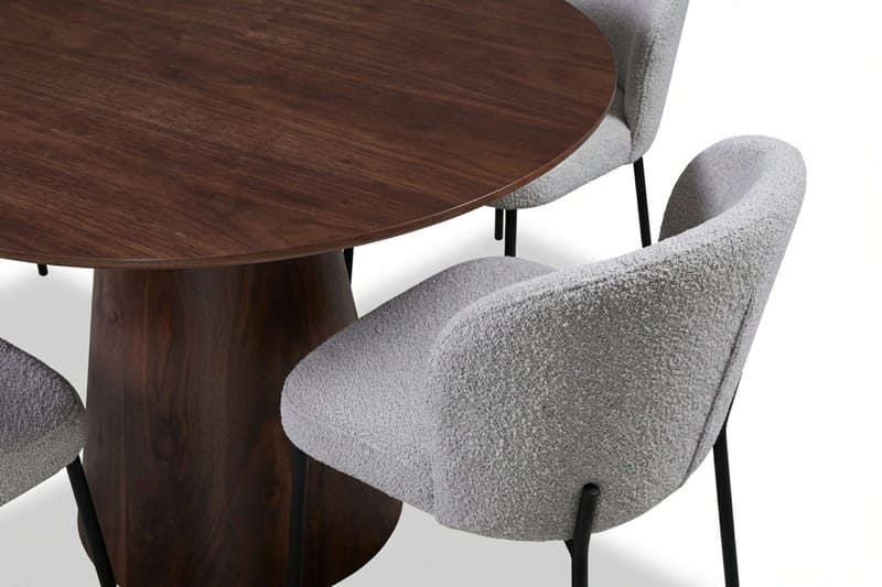 Siena Spisegruppe Rund 110 cm Valnød med 4 Elsie Spisestole - Valnød/Lysegrå - Møbler - Borde - Spisebordssæt