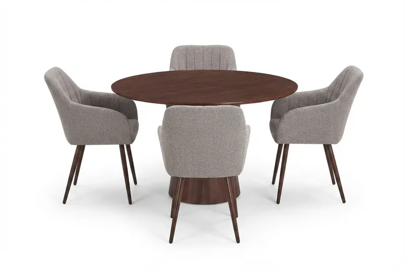 Siena spisegruppe rund 110 cm valnød med 4 Filippa spisestole, Valnød