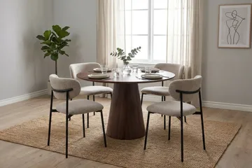 Siena spisegruppe rund 110 cm Valnød med 4 Lucy-spisestole - Valnød - Møbler - Borde - Spisebordssæt
