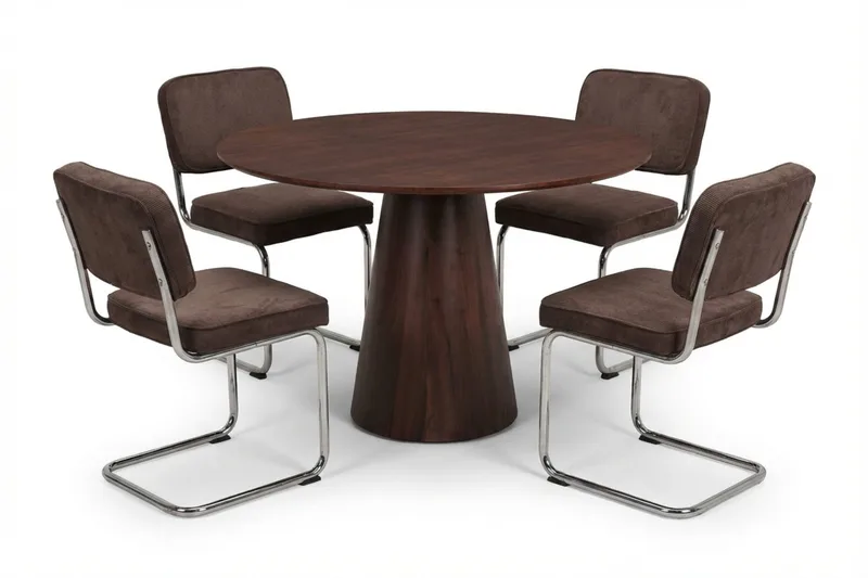 Siena spisegruppe rund 110 cm valnød med 4 Milva spisestole - Valnød - Møbler - Borde - Spisebordssæt