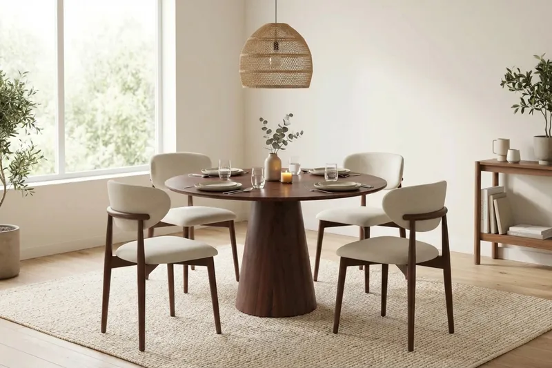 Siena spisegruppe rund 110 cm valnød med 4 Molly spisestole - Valnød - Møbler - Borde - Spisebordssæt