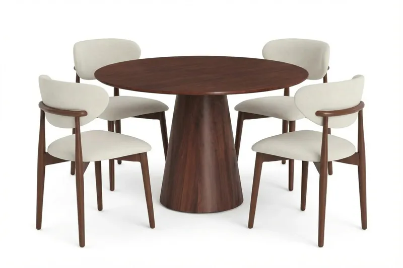 Siena spisegruppe rund 110 cm valnød med 4 Molly spisestole - Valnød - Møbler - Borde - Spisebordssæt