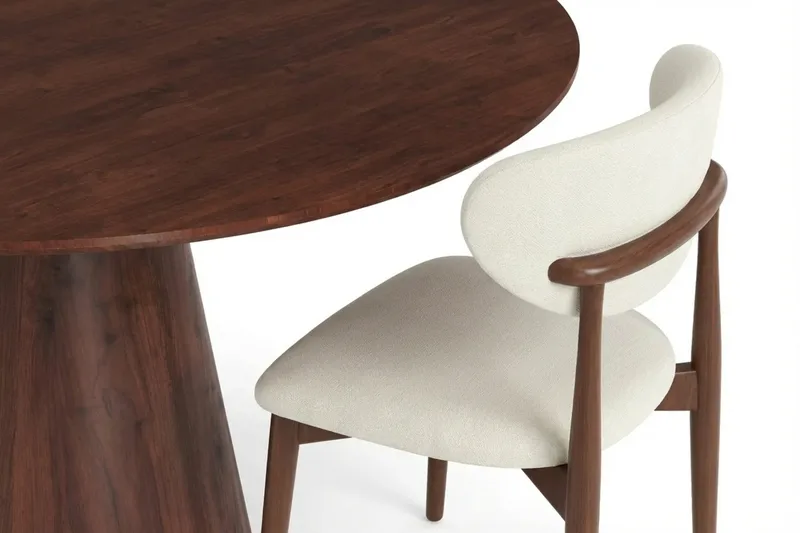 Siena spisegruppe rund 110 cm valnød med 4 Molly spisestole - Valnød - Møbler - Borde - Spisebordssæt