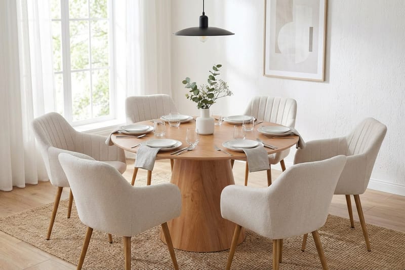 Siena spisegruppe rund 130 cm eg med 6 Filippa spisestole - Eg - Møbler - Borde - Spisebordssæt