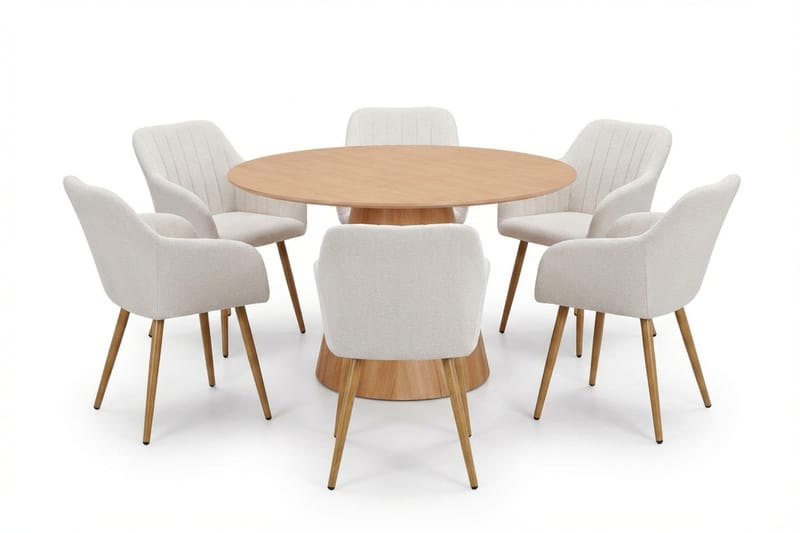 Siena spisegruppe rund 130 cm eg med 6 Filippa spisestole - Eg - Møbler - Borde - Spisebordssæt