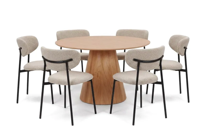 Siena spisegruppe rund 130 cm eg med 6 Lucy spisebordsstole - Eg - Møbler - Borde - Spisebordssæt