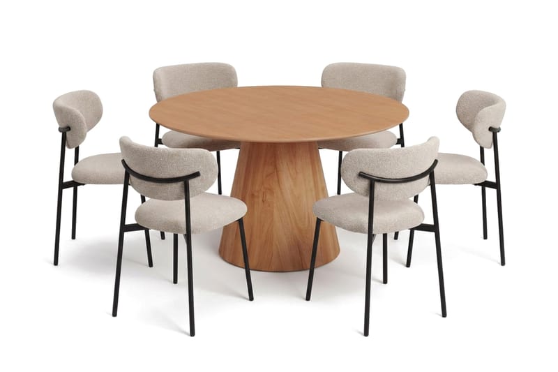 Siena spisegruppe rund 130 cm eg med 6 Lucy spisebordsstole - Eg - Møbler - Borde - Spisebordssæt