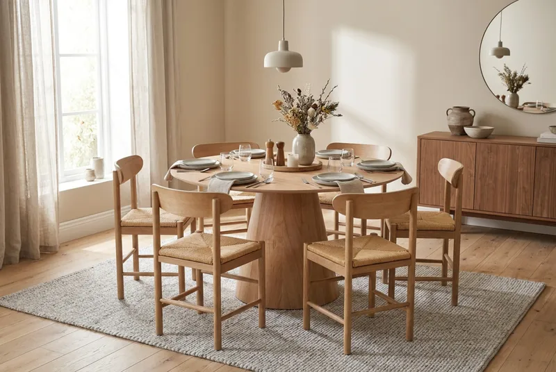 Siena Spisegruppe rund 130 cm Eg med 6 Malte Spisestole - Møbler - Borde - Spisebordssæt