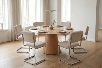 Siena spisegruppe rund 130 cm eg med 6 Milva spisestole - Eg - Møbler - Borde - Spisebordssæt