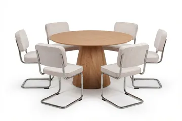 Siena spisegruppe rund 130 cm eg med 6 Milva spisestole