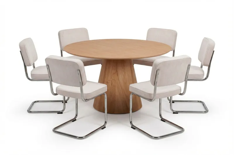 Siena spisegruppe rund 130 cm eg med 6 Milva spisestole - Eg - Møbler - Borde - Spisebordssæt