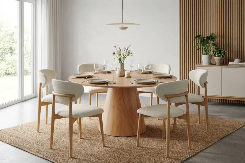 Siena spisegruppe rund 130 cm eg med 6 Molly spisestole - Eg - Møbler - Borde - Spisebordssæt