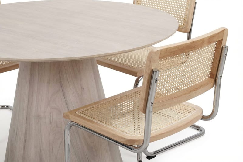 Siena spisegruppe rund 130 cm hvidlaseret med 6 Build spisestole - Hvidlaseret/Natur/krom - Møbler - Borde - Spisebordssæt