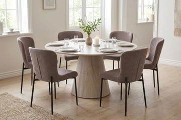 Siena spisegruppe rund 130 cm hvidlaseret med 6 Elsie-spisestole - Hvidbejdset eg - Møbler - Borde - Spisebordssæt