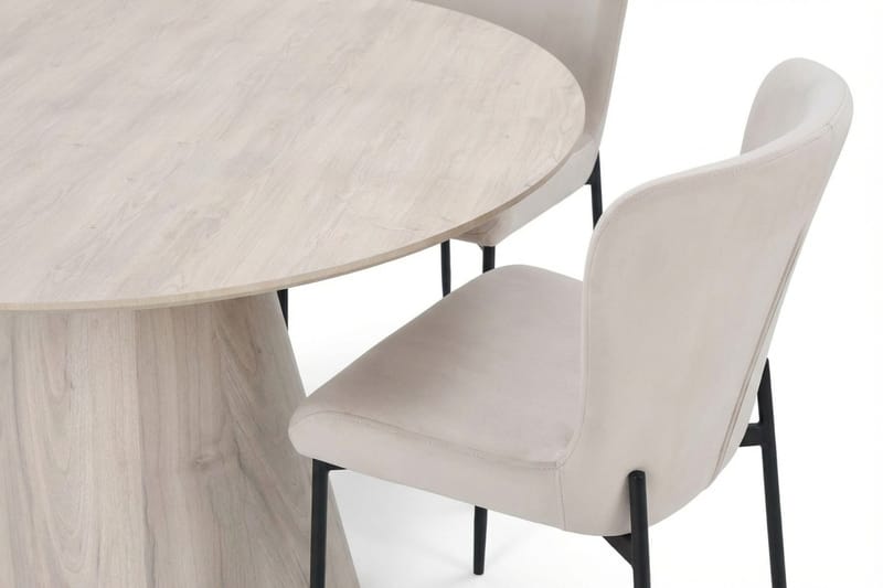 Siena spisegruppe rund 130 cm hvidlaseret med 6 Elsie-spisestole - Hvidlaseret/Beige - Møbler - Borde - Spisebordssæt