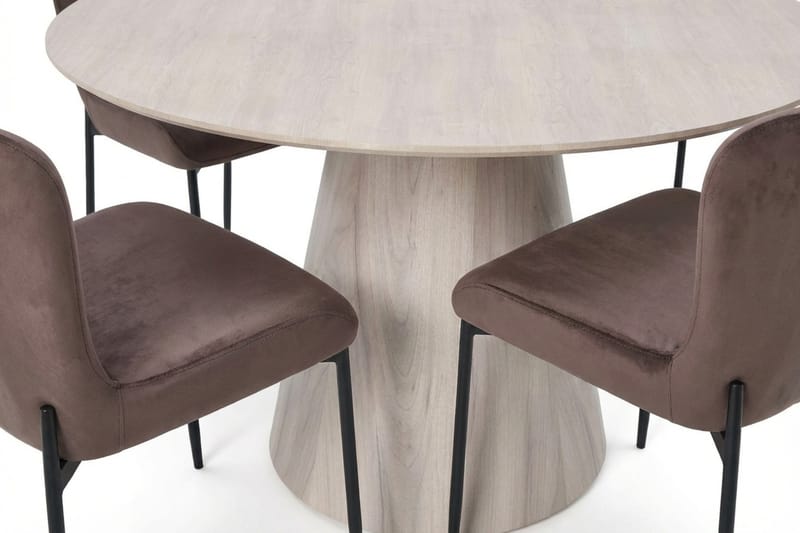 Siena spisegruppe rund 130 cm hvidlaseret med 6 Elsie-spisestole - Hvidlaseret/Brun - Møbler - Borde - Spisebordssæt