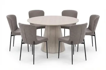 Siena spisegruppe rund 130 cm hvidlaseret med 6 Elsie-spisestole