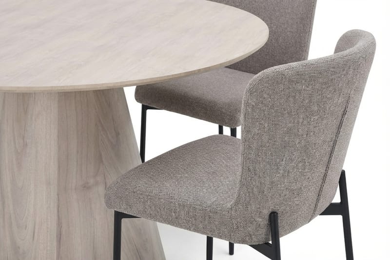 Siena spisegruppe rund 130 cm hvidlaseret med 6 Elsie-spisestole - Hvidlaseret/Lysegrå - Møbler - Borde - Spisebordssæt