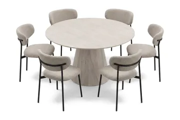 Siena spisegruppe rund 130 cm Hvidlaseret med 6 Lucy-spisestole - Hvidlaseret - Møbler - Borde - Spisebordssæt