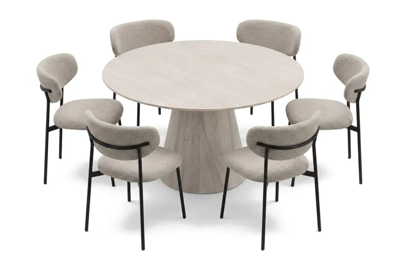 Siena spisegruppe rund 130 cm Hvidlaseret med 6 Lucy-spisestole - Hvidlaseret - Møbler - Borde - Spisebordssæt