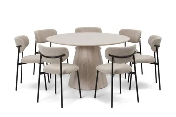 Siena spisegruppe rund 130 cm Hvidlaseret med 6 Lucy-spisestole