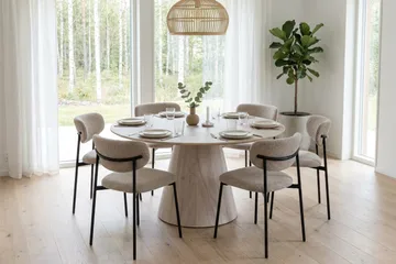 Siena spisegruppe rund 130 cm Hvidlaseret med 6 Lucy-spisestole - Hvidlaseret - Møbler - Borde - Spisebordssæt