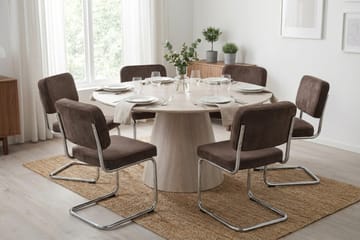 Siena spisegruppe rund 130 cm hvidlaseret med 6 Milva spisestole - Hvidbejdset eg - Møbler - Borde - Spisebordssæt