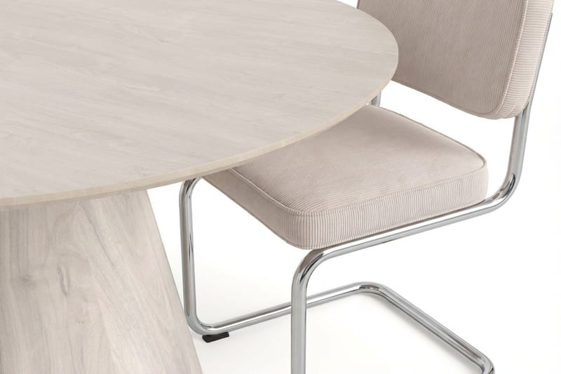 Siena spisegruppe rund 130 cm hvidlaseret med 6 Milva spisestole - Hvidlaseret/Beige/krom - Møbler - Borde - Spisebordssæt