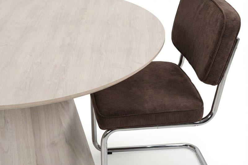 Siena spisegruppe rund 130 cm hvidlaseret med 6 Milva spisestole - Hvidlaseret/Brun/krom - Møbler - Borde - Spisebordssæt