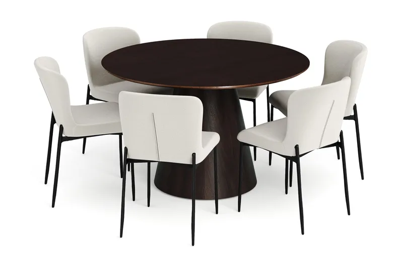 Siena spisegruppe rund 130 cm røget eg med 6 Elsie spisestole, Røget eg/Beige