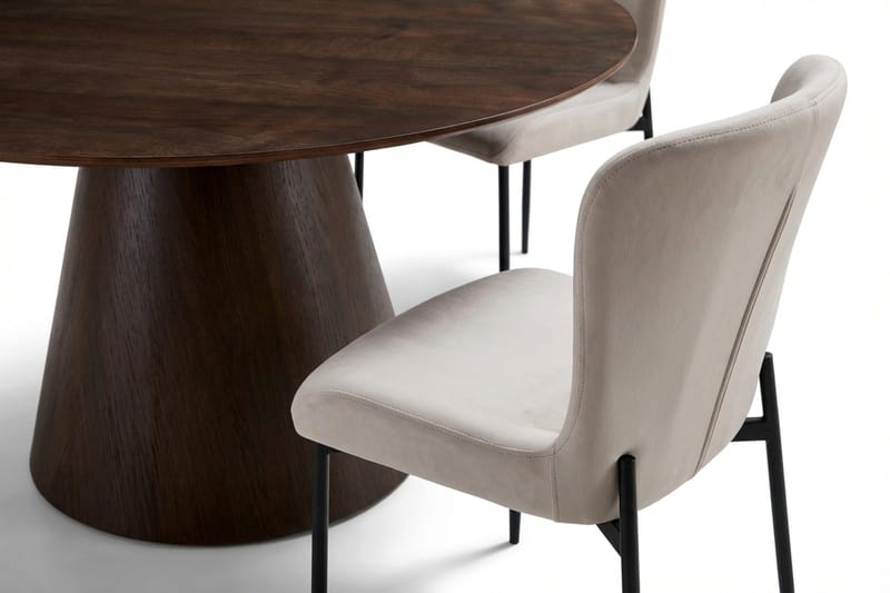 Siena Spisegruppe Rund 130 cm Røget Eg med 6 Elsie Spisestole - Røget Eg/Beige - Møbler - Borde - Spisebordssæt