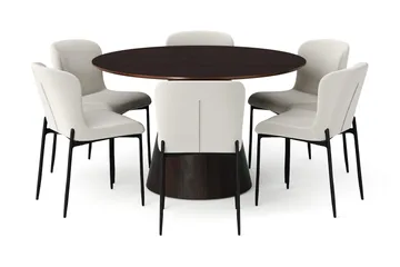 Siena spisegruppe rund 130 cm røget eg med 6 Elsie spisestole - Røget eg/Beige - Møbler - Borde - Spisebordssæt